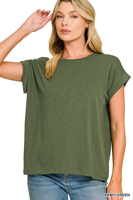 Cotton Modal Slub Rolled Sleeve Tee