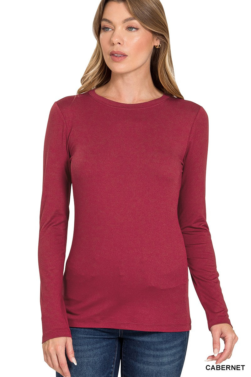Brushed Dty Microfiber Long Sleeve Round Neck Tee